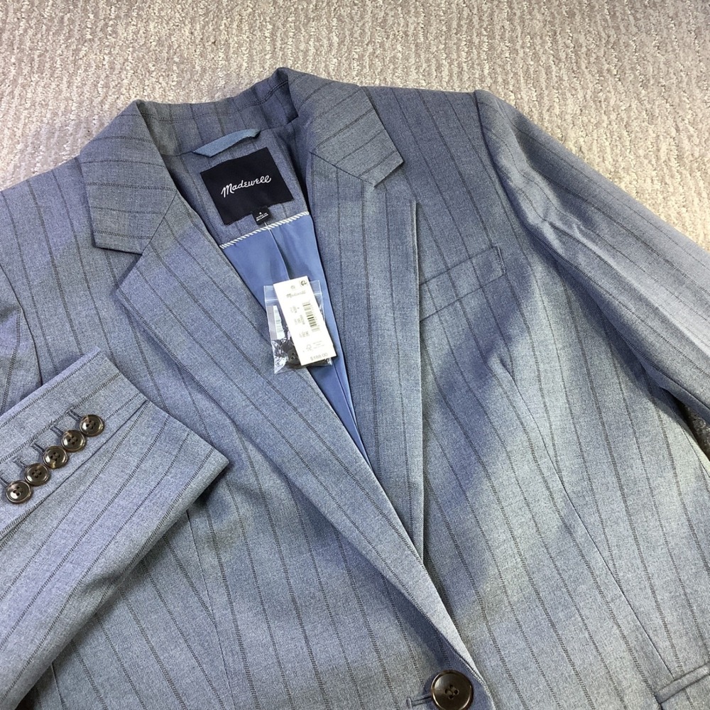 Madewell Womens Blue Pinstripe Single Button Blazer Jacket Size 4‎ NWT